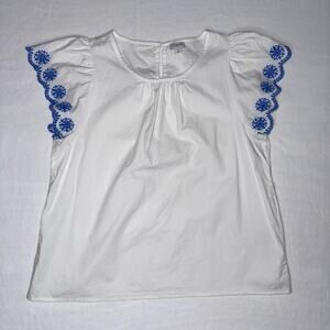 White with Blue J. Crew Embroidered Blouse